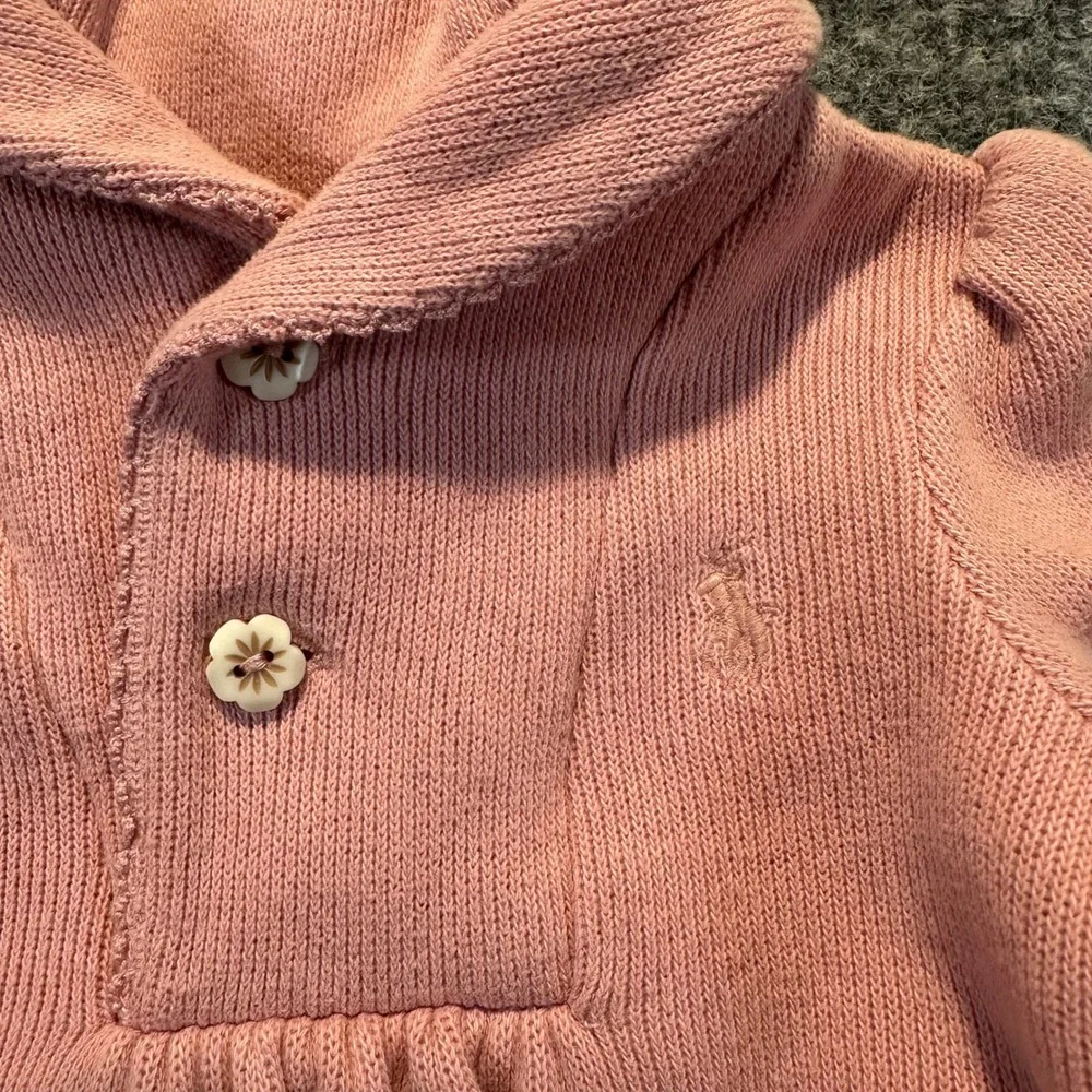 Ralph Lauren Knit Romper Baby Girls 6M Pink Shawl Collar Preppy Classic Coverall